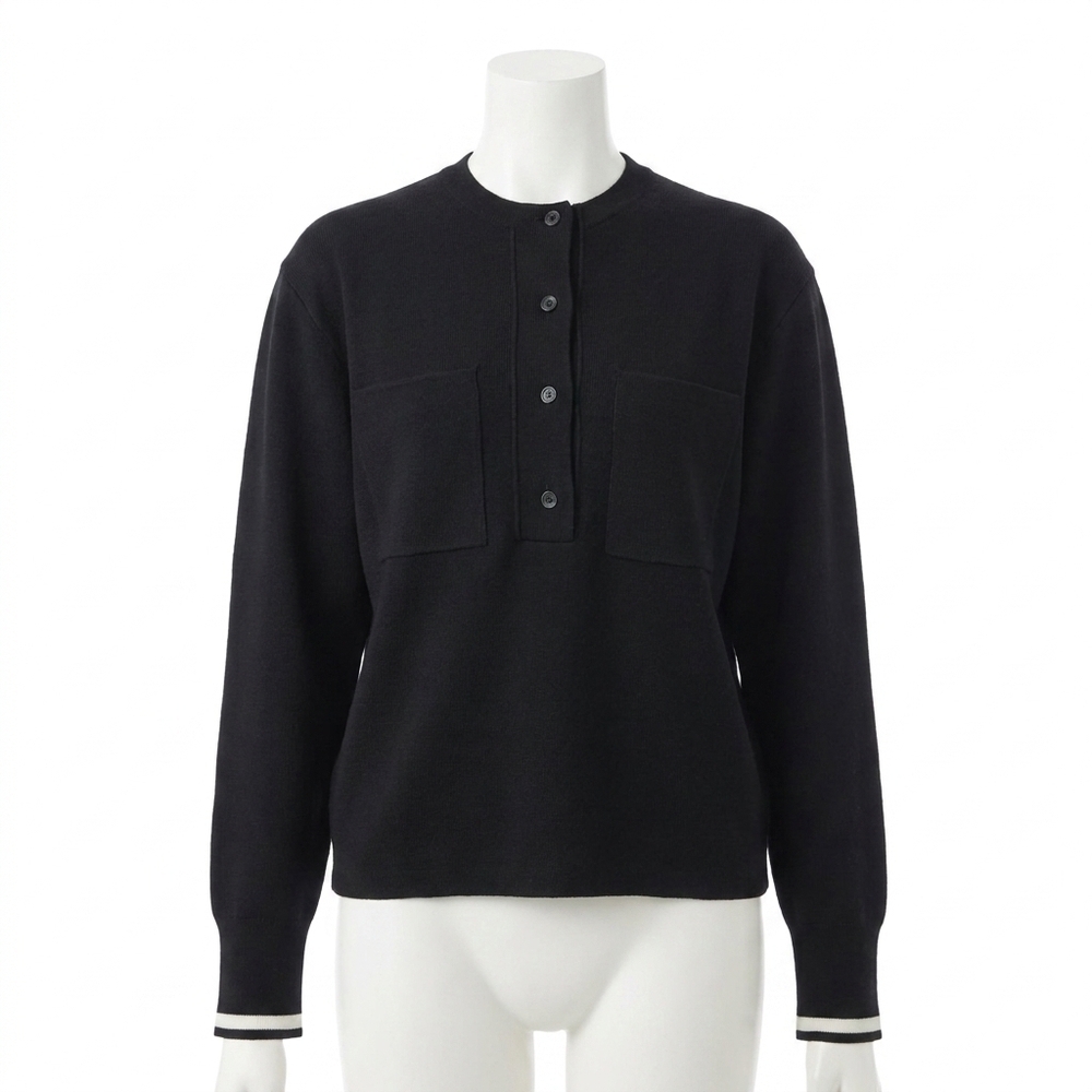 NEW CLOSED organic wool henley sweater in black